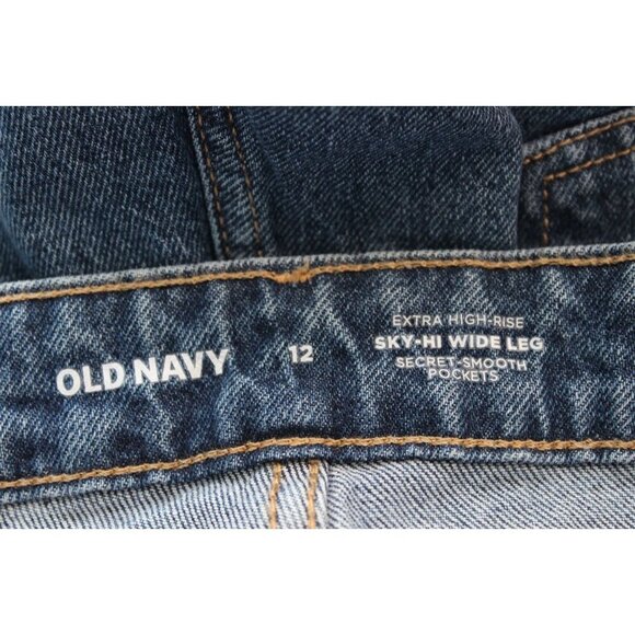 NWT Old Navy Jeans Size 12 Extra High Rise Sky Hi Wide Leg Denim Preppy Boho - Picture 13 of 14